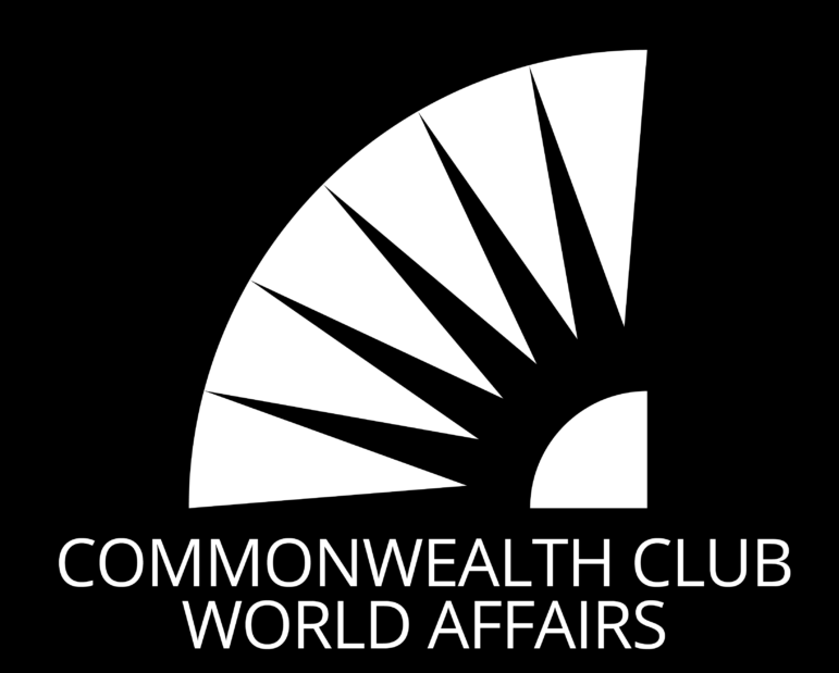 A white half-sunburst design with rays appears above the words COMMONWEALTH CLUB WORLD AFFAIRS in capital letters on a black background.